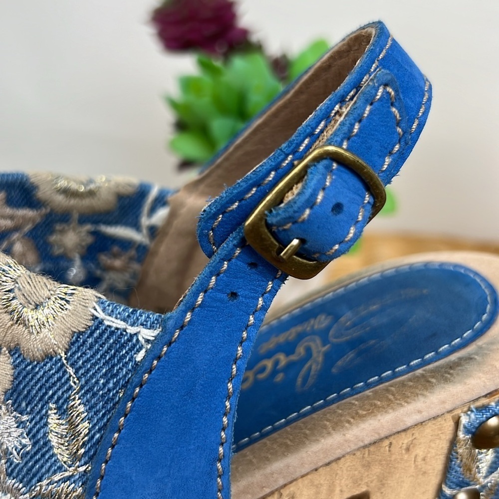 Sbicca Chunky Heel Sandal Embroidered Denim Studded Open Toe 40 - Picture 8 of 15